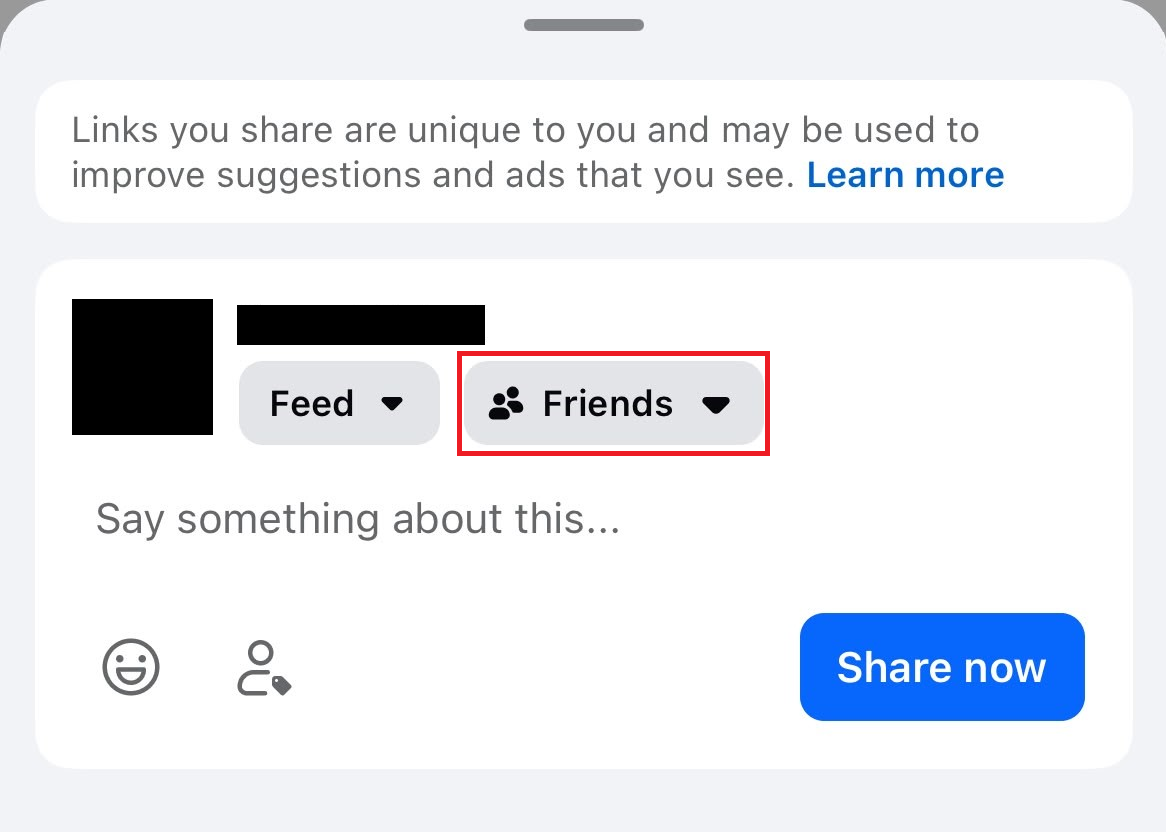 Facebook reel audience settings showing Public versus Friends while troubleshooting a missing Share option.