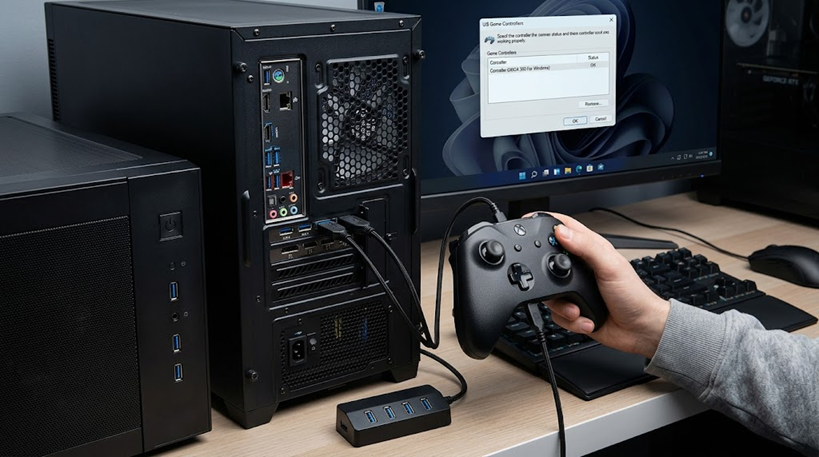 Controller connected directly to a PC USB port instead of through a USB hub before testing Forza Horizon 6 again.