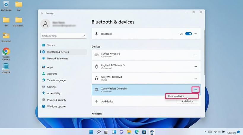 Windows Bluetooth settings removing and re-adding a controller that is not working properly in Forza Horizon 6.
