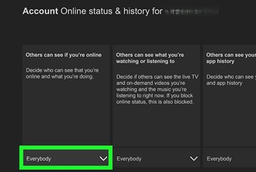 Xbox privacy settings showing See other people's Xbox Live profiles set to Everyone.
