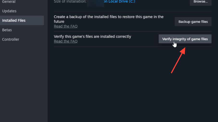 Steam Installed Files tab verifying Forza Horizon 6 after a splash-screen crash.