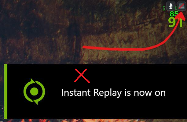 GeForce Experience or NVIDIA overlay showing Instant Replay stuck off or refusing to turn on.