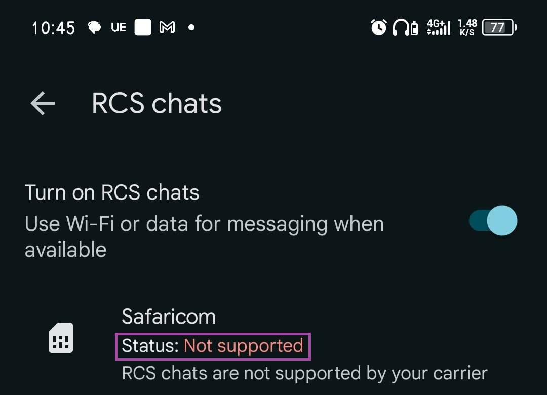 Google Messages compose area showing the send method as RCS versus SMS or MMS.