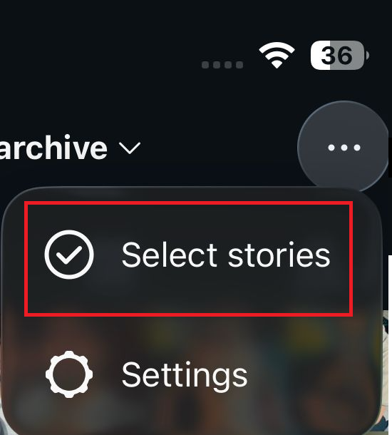 Instagram Archive screen switching between Stories archive Posts archive and Live archive at the top.