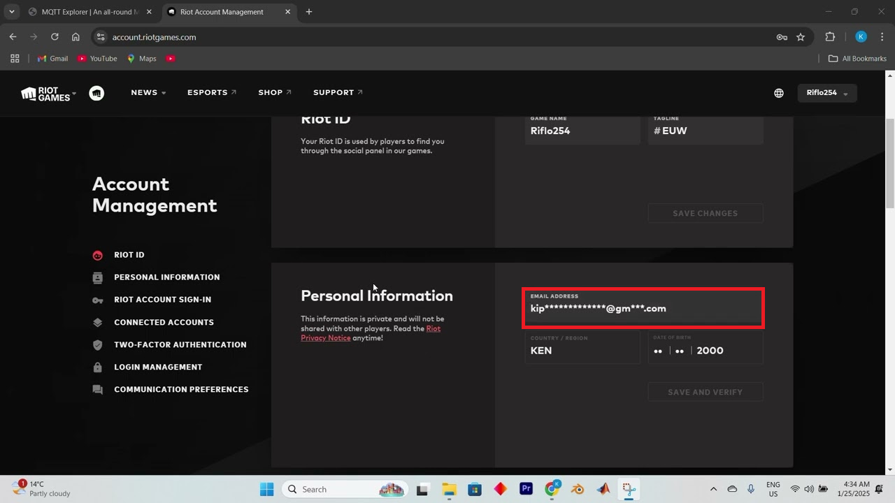 Riot account settings changing the email address before sending a new verification message.