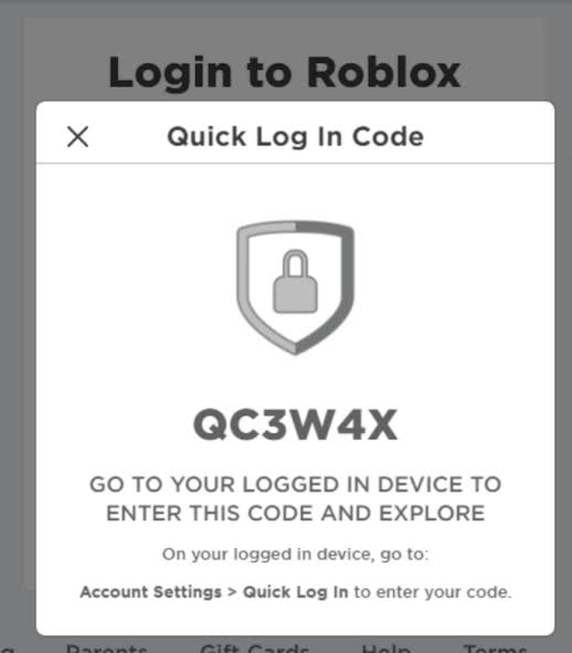 Roblox Quick Login using a one-time code from a new device and approving it from another device already signed in.