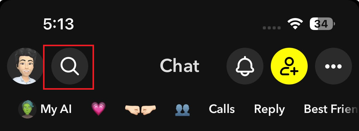 Snapchat search screen used to find a friend by username or Snapcode when Quick Add does not show them.
