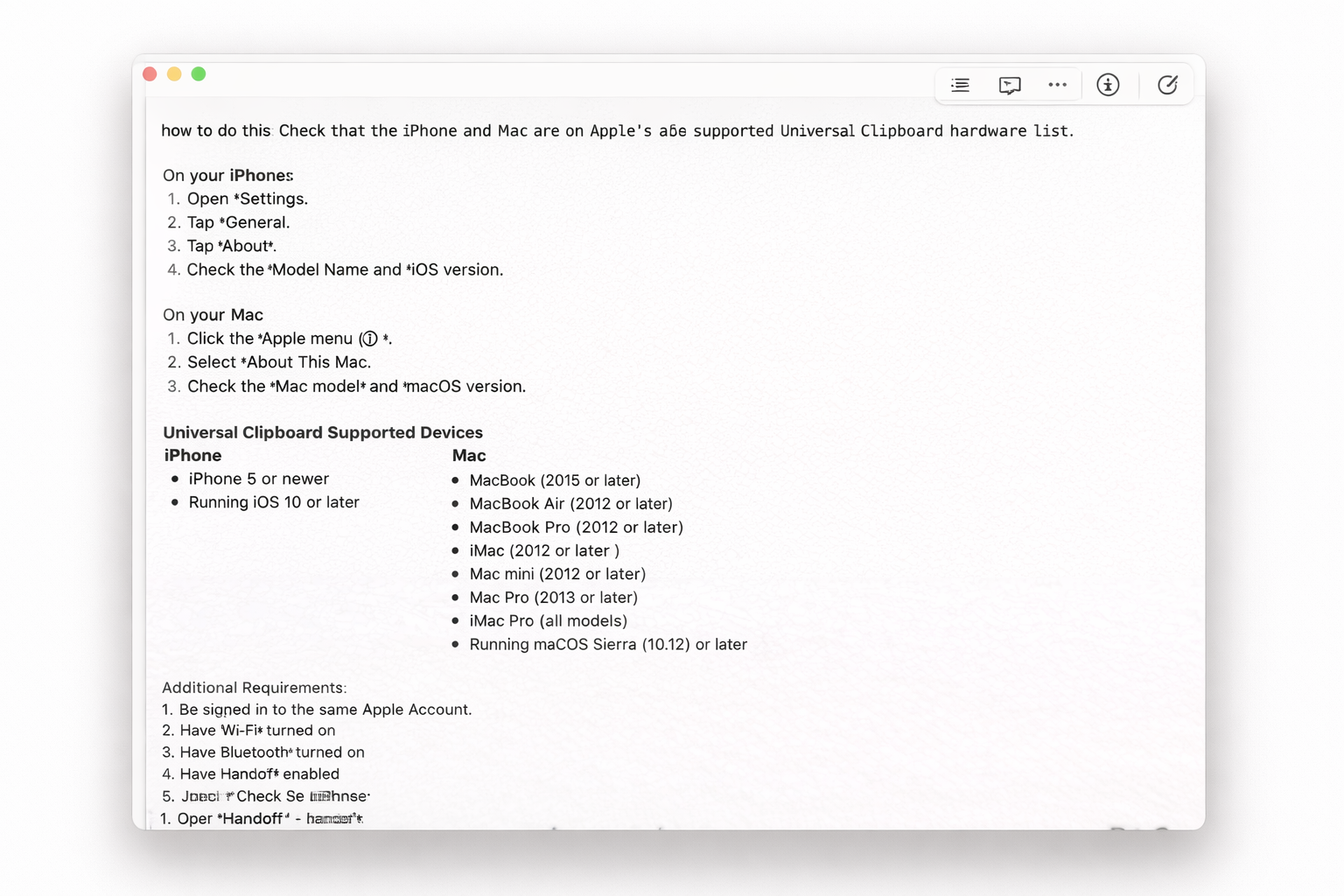 A small line of text copied on iPhone Notes and pasted into a Mac app right away.