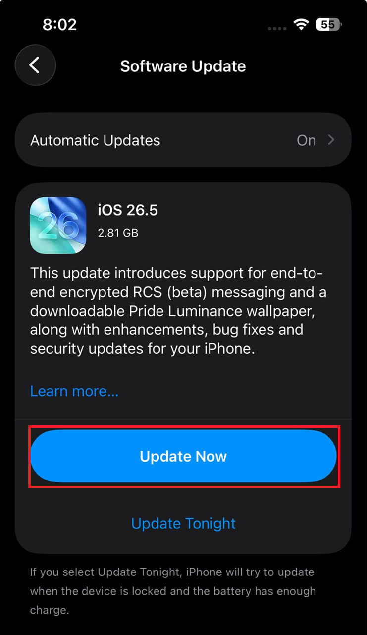iPhone Software Update page while checking the iOS version for Apple Intelligence.