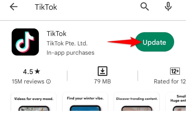 App Store or Play Store showing a TikTok update while the user troubleshoots a missing Auto Scroll option.