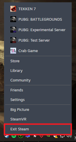 Steam Epic Games Launcher and Ubisoft Connect being fully closed from the Windows system tray.