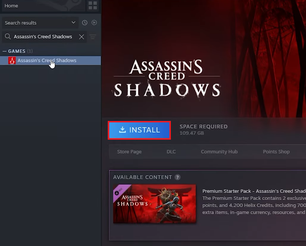 Assassin's Creed Shadows official PC system requirements page showing Windows 64 bit SSD and DirectX 12 requirements.