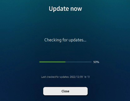 Smart TV or streaming device checking for Disney Plus app updates and system firmware updates.