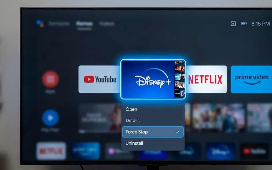 Smart TV closing the Disney Plus app completely before reopening it.