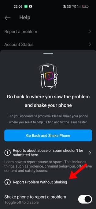 Instagram Help and Report a Problem screen used to report that the Schedule Reel option is missing.