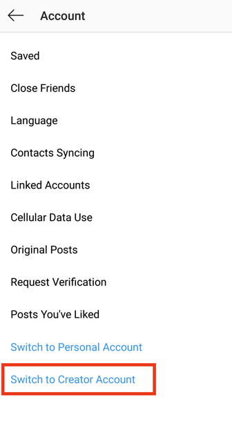 Instagram account settings switching from a personal setup to a professional account to test Reel scheduling.