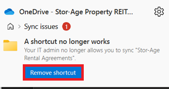 Windows File Explorer removing a broken OneDrive shared-folder shortcut after the folder structure changed.