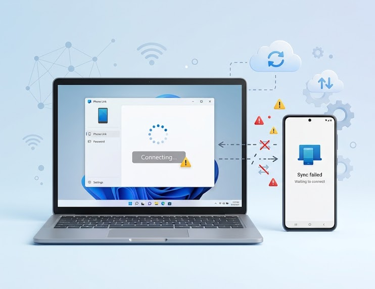 Phone Link on Windows showing a stuck setup screen or failing to sync with a connected phone.