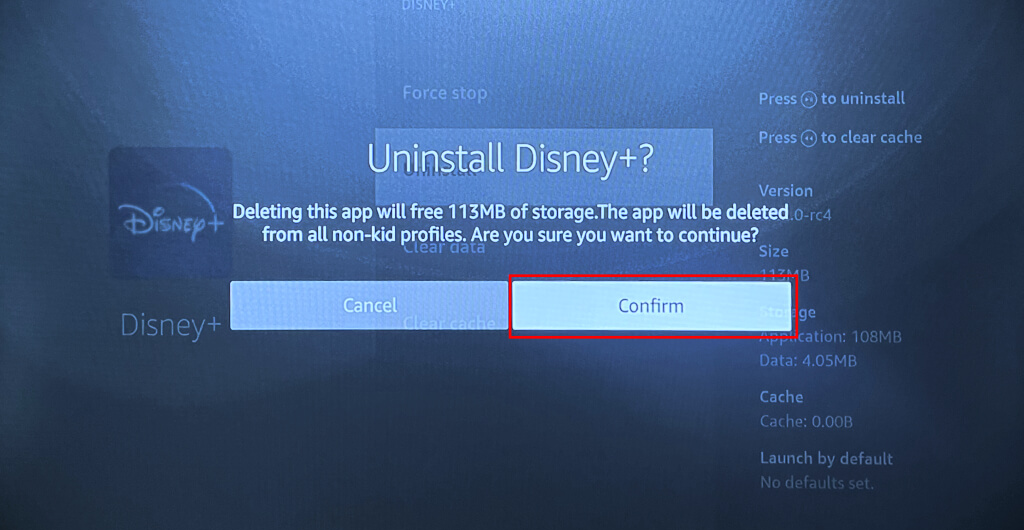 Smart TV uninstalling and reinstalling the Disney Plus app.