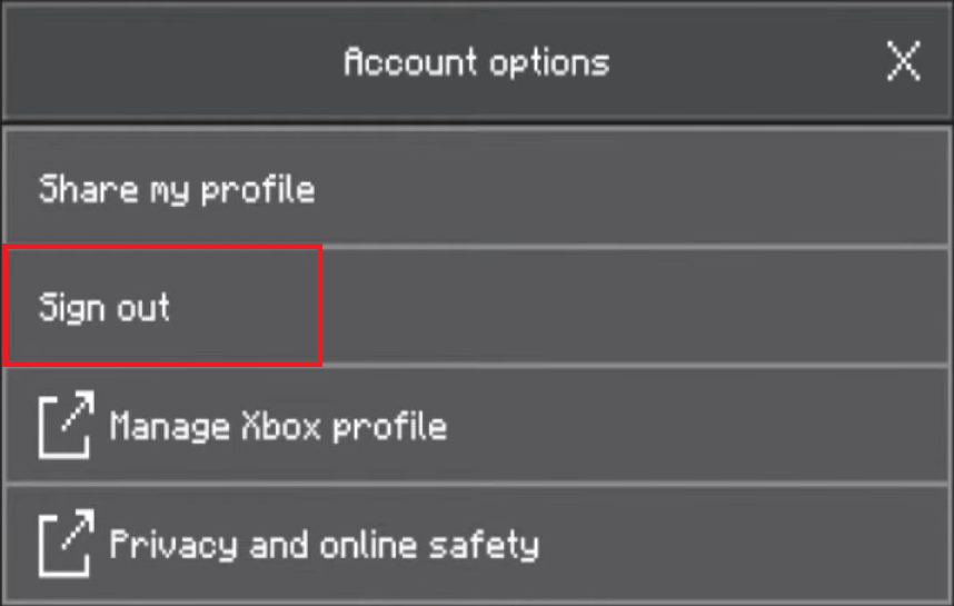 Minecraft Bedrock signing out and back into the Microsoft account while fixing Error Code Creeper.