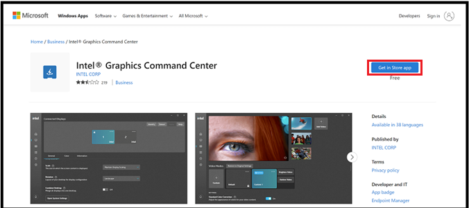 Windows Installed apps removing Intel Graphics Command Center before a clean reinstall.
