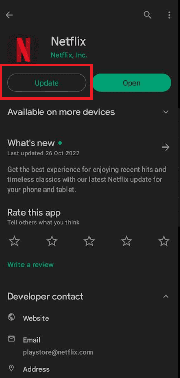 Google Play Store showing an update for the Netflix app on Android.