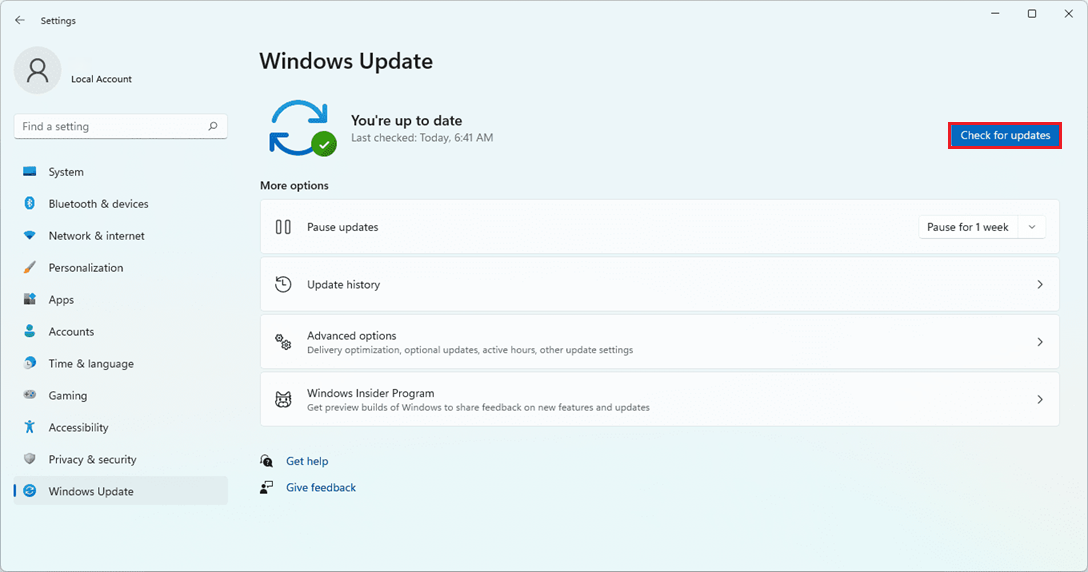 Windows Update checking for system updates before fixing Intel Graphics Command Center.